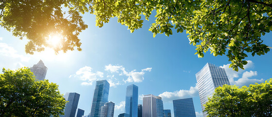 Innovative urban skyline transforming future cities with green highrises and smart technology