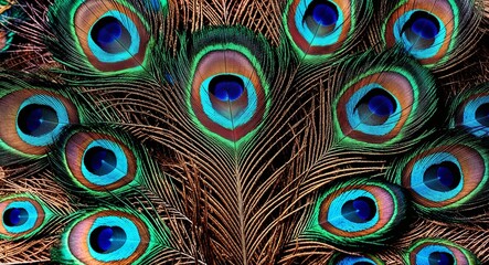 Peacock feather background with iridescent colors for exotic elegance