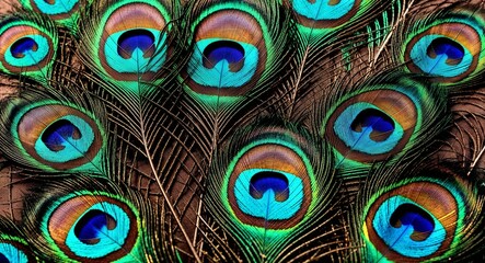 Peacock feather background with iridescent colors for exotic elegance