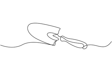 Obraz premium Gardening Trowel Single Line art Drawing, Continuous one line drawing of trowel icon in silhouette on a white background. Linear stylized, Trowel icon line continuous drawing vector
