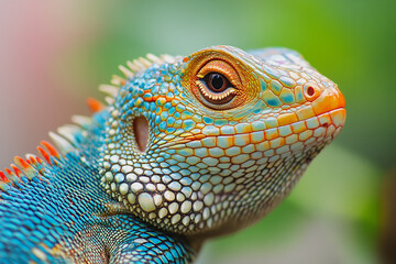 Obraz premium Lizard's skin with detailed scales and colors, close-up, plain background