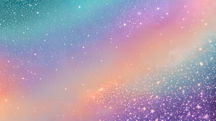 A prismatic gradient background featuring teal peach and purple with delicate holographic glitters,...