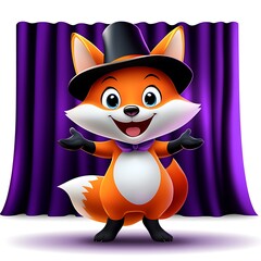 Cartoon Fox in a Magician's Hat Performing Magic