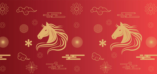 Chinese New Year. 2026, the year of the horse. Vector