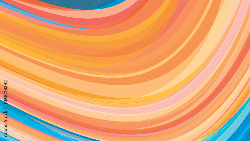 Poster abstract artistic background with curved yellowish orange and blue stripes. vector graphic pattern. 