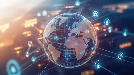 Obraz premium globe with network icon, futuristic tech, technology 
