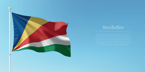 Waving Flag of Seychelles Against Clear Blue Sky Copyspace