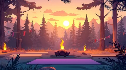 Yoga in the Forest at Sunset.