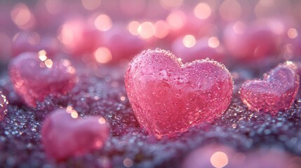 Obraz premium A Close-up View of a Pink Heart Shaped Object Covered in Dew