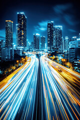 Obraz premium Nighttime cityscape with glowing windows