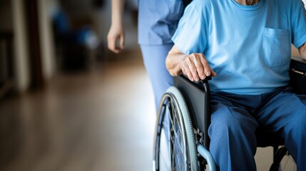 Fototapeta premium 屋内で介護者と一緒に車椅子に乗った高齢者：思いやりのある医療支援
