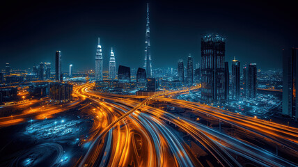 Fototapeta premium City skyline with light trails at night