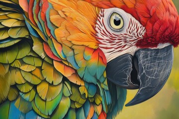 Obraz premium A close-up of a parrots plumage showcasing an array of bright, striking colors