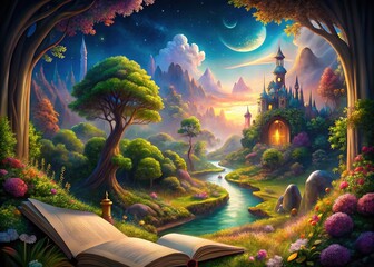 Enchanted text glows, swirling into a portal to a magical, unknown land.