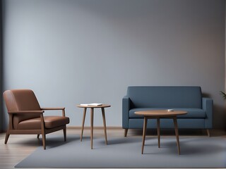 A living room with chair and sofa office front picture on the wall Image