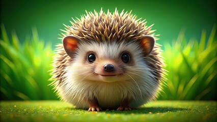 Experience a lively 3D animation featuring an adorable hedgehog in a playful stance, set against a lively green background, radiating energy and charm.