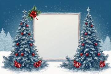 Elegant Christmas Frame with Small Christmas Trees, Featuring Delicate Work