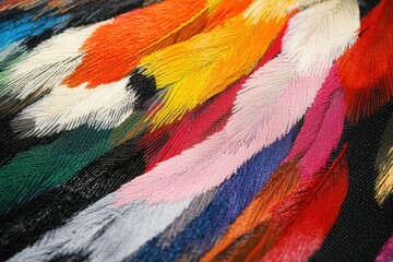 Obraz premium A close-up of a parrots plumage showcasing an array of bright, striking colors