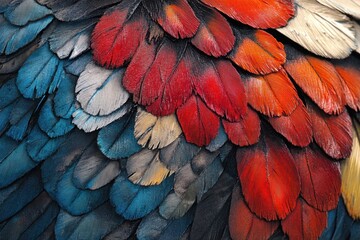 Obraz premium A close-up of a parrots plumage showcasing an array of bright, striking colors