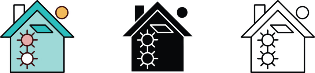 House With Gears And Sun Symbol Illustration