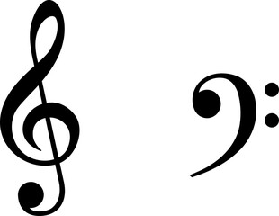 Obraz premium Music Note Icon Vector Art. Notes, treble clef, bass clef, solfeggio, pauses and other marks on the sheet music. Vector illustration on a white background.