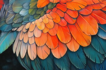 Obraz premium A close-up of a parrots plumage showcasing an array of bright, striking colors