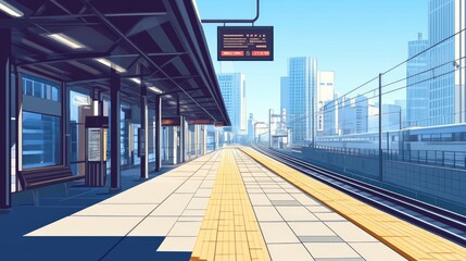 Obraz premium Modern Train Station Platform in Urban Environment