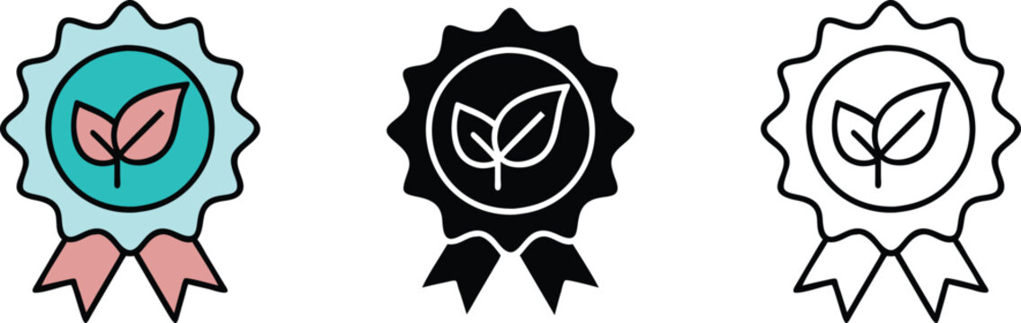 EcoFriendly Award Badge Icons with Ribbon