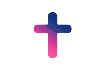 Fototapeta premium Modern cross icon with a blue to pink gradient on a white background, symbolizing Christian faith, spirituality, and hope. Ideal for religious and inspirational themes.