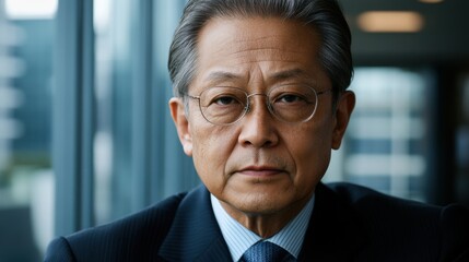 Fototapeta premium モダンなオフィス環境で、眼鏡をかけたフォーマルな服装をした自信に満ちたビジネスマン