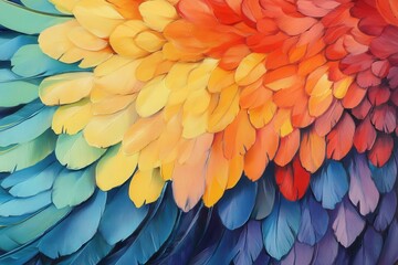 Obraz premium A close-up of a parrots plumage showcasing an array of bright, striking colors