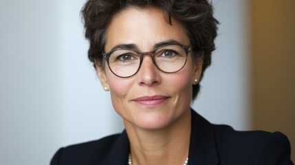 プロフェッショナルなオフィス環境で眼鏡をかけた自信に満ちたビジネスウーマン