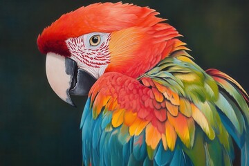 Obraz premium A close-up of a parrots plumage showcasing an array of bright, striking colors