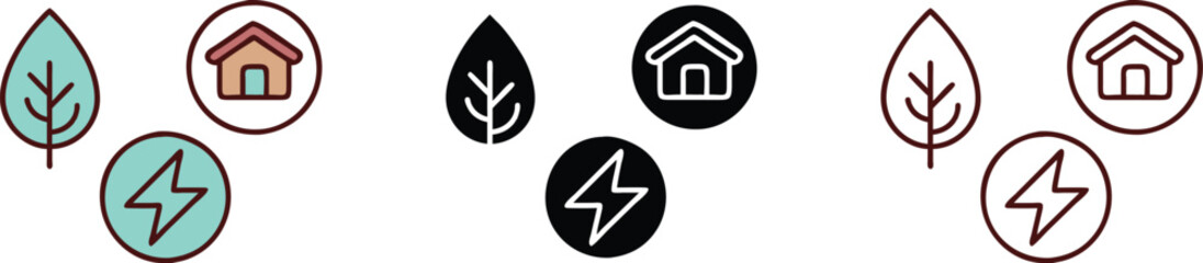 Green Energy Home Icons EcoFriendly Power Symbols