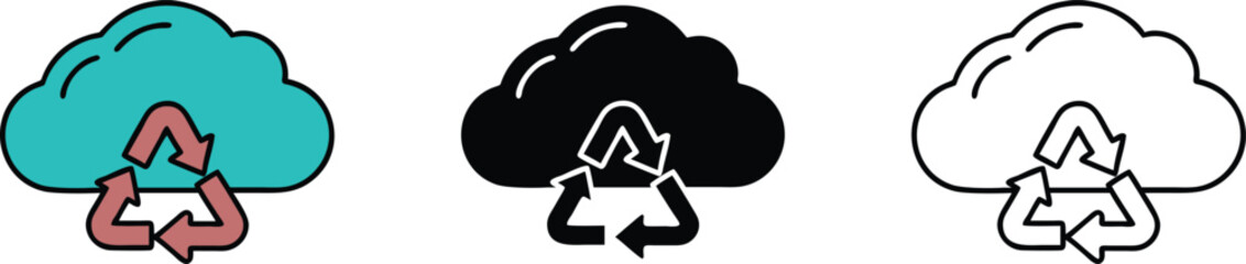 Cloud Storage Data Recycling Icon Set