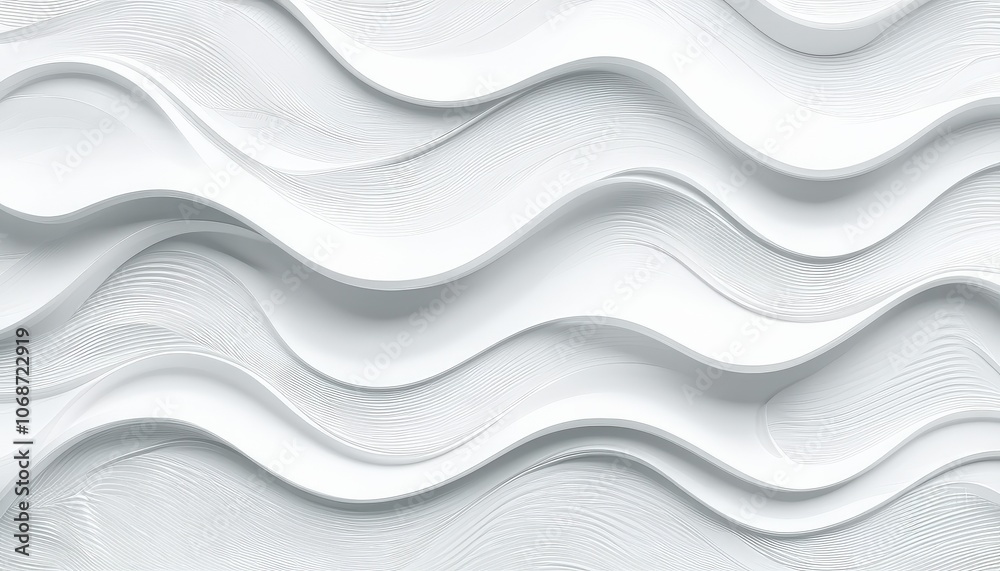 Wall mural elegant white textured waves: minimalist 3d abstract design with curved lines and soft shadows.