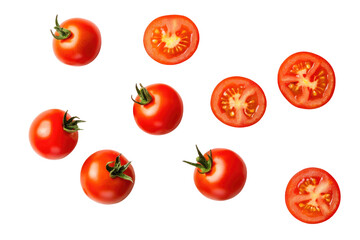 A lot of tomatoes and very fresh slices. healthy food. transparent background