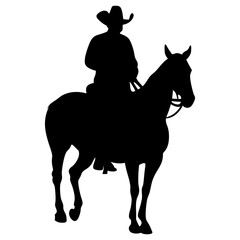 Vector illustration of a silhouette of a cowboy riding a bucking horse representing sports activities, Riders on male horses are depicted in outlines and icons.