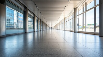 Obraz premium Modern Bright Corridor with Large Windows and Open Space