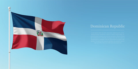 Waving Flag of Dominican Republic Against Clear Blue Sky Copyspace
