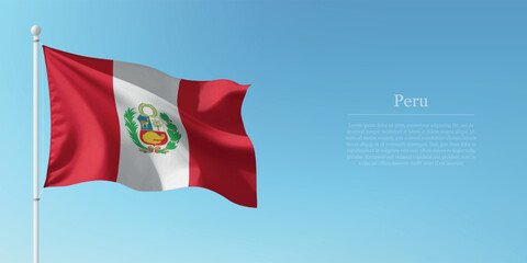 Waving Flag of Peru Against Clear Blue Sky Copyspace