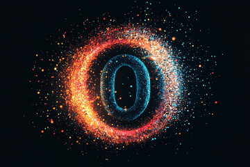 Connected digital particles forming a number concept of likes, followers or fans count