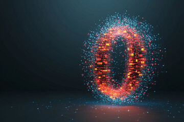 Connected digital particles forming a number concept of likes, followers or fans count