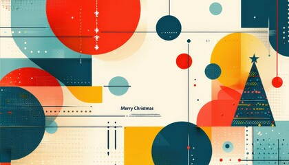 Obraz premium Abstract geometric christmas design with colorful circles and stylized christmas tree.