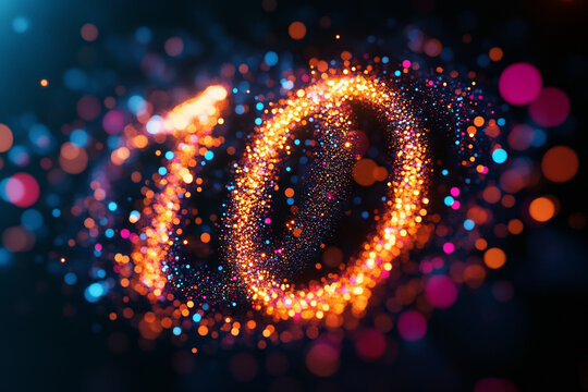 Connected digital particles forming a number concept of likes, followers or fans count