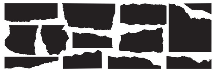 Fototapeta premium Realistic template of torn sheets of paper, newspapers, postcards with uneven texture. Vector.