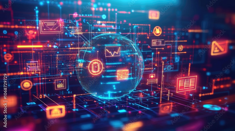 Poster digital technology interface with data visualization