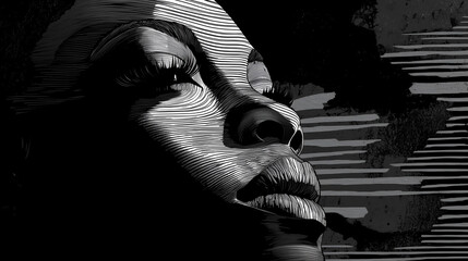 Black and white stylized portrait of a woman