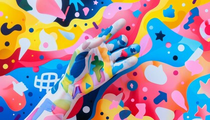 Retro Arm Collage: A 3D Abstract Artwork Inspired by Social Media Likes