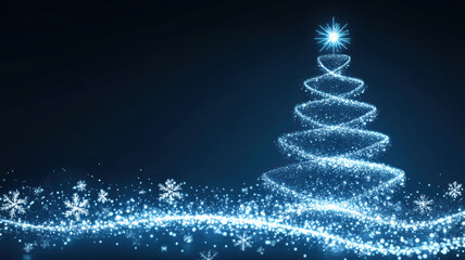 Blue background with glowing Christmas tree